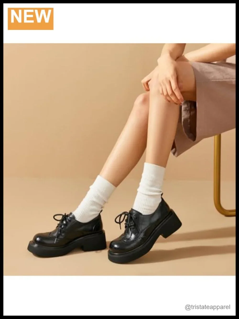 Genuine Leather Platform Oxfords Chunky Brogue Wingtip Business Casual